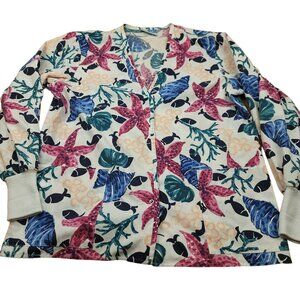 Ocean Scrub Jacket Womens M Fish Starfish Scrub Coat Medical Dental Aquatic‎